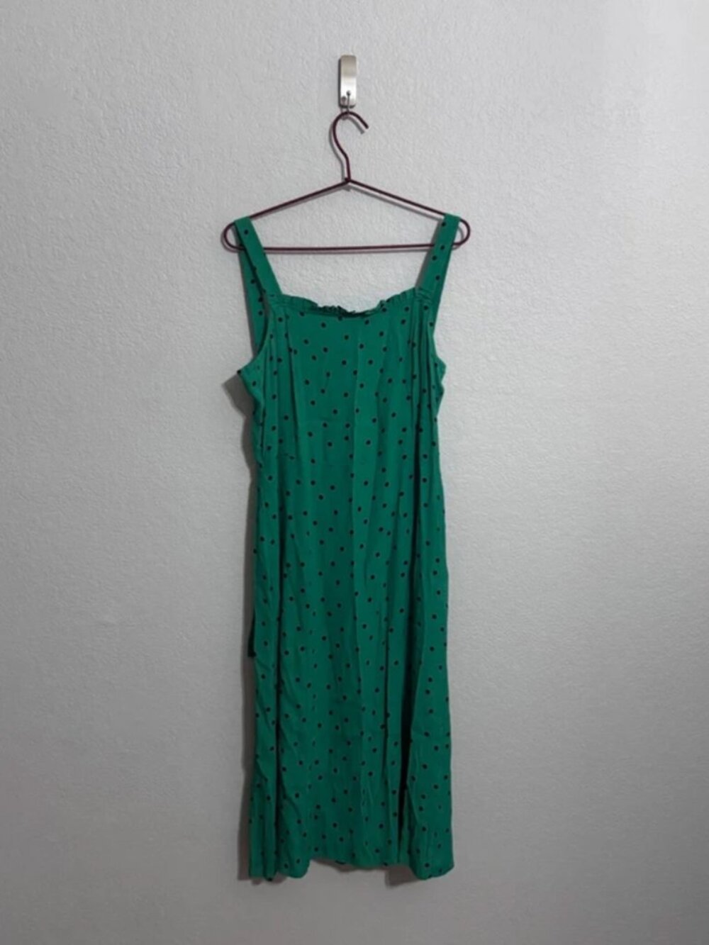 Warehouse Green Black Polka Dot Ruffle Midi Dress NWT Size US 8